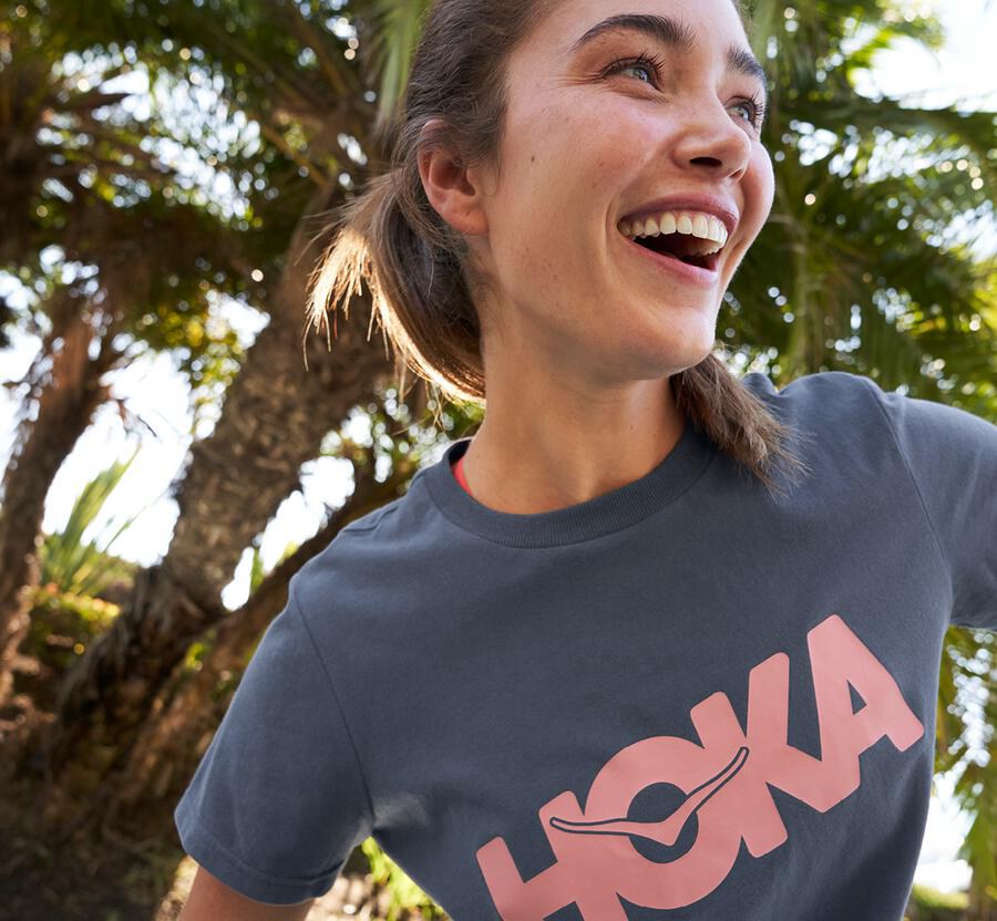 Hoka One One Womens Tee - Brand - Blue - QTCX08139